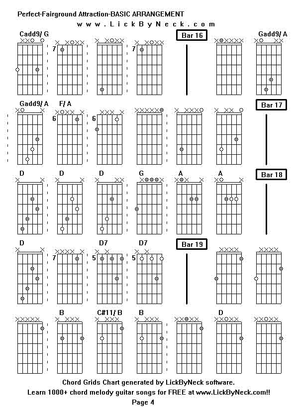 Chord Grids Chart of chord melody fingerstyle guitar song-Perfect-Fairground Attraction-BASIC ARRANGEMENT,generated by LickByNeck software.